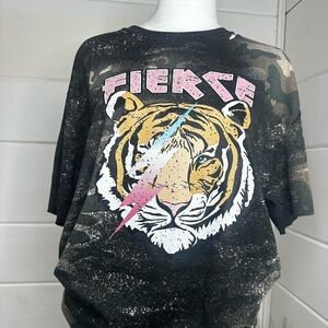 Distressed Fierce Tiger Graphic Shirt - Black Camo